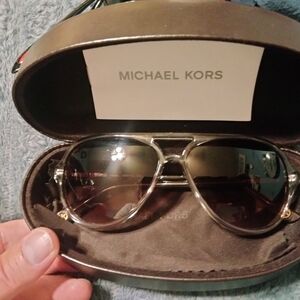 Michael Kors Silver Aviator Sunglasses with Brown Case